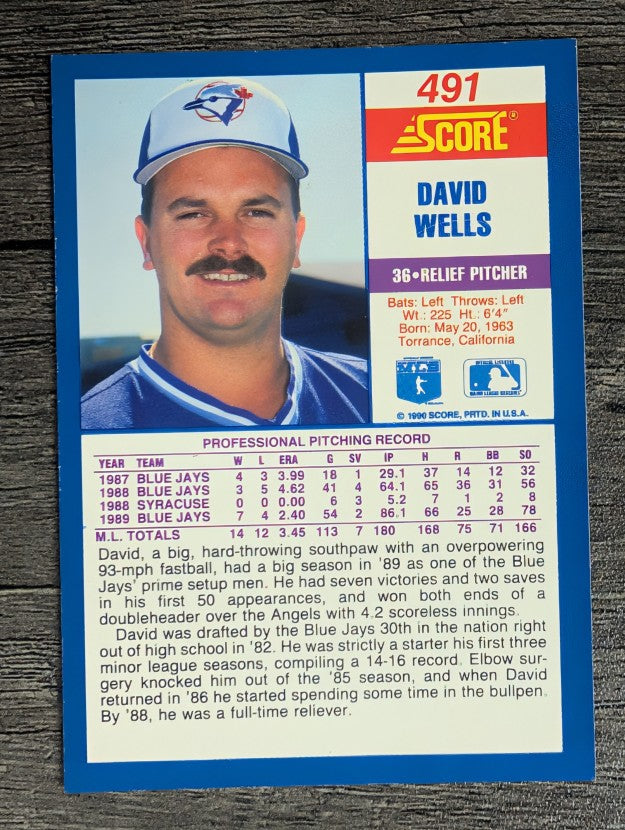 1990 Score #491B David Wells COR