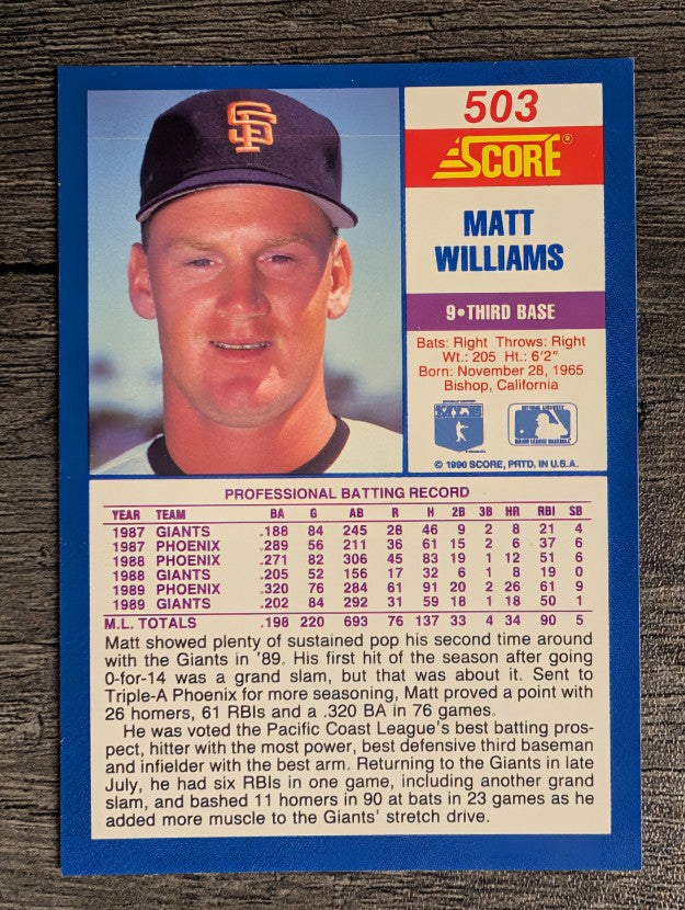 1990 Score #503 Matt Williams