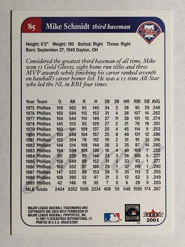 2001 Greats of the Game #85 Mike Schmidt (EXMT)