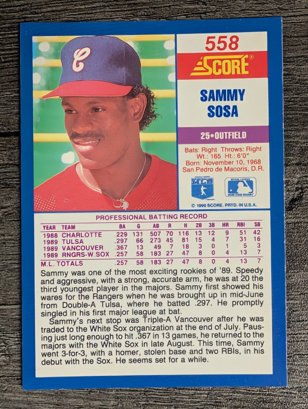 1990 Score #558 Sammy Sosa RC