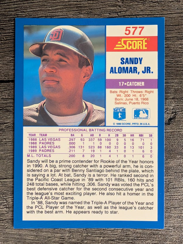 1990 Score #577 Sandy Alomar Jr.