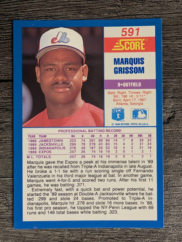 1990 Score #591 Marquis Grissom RC