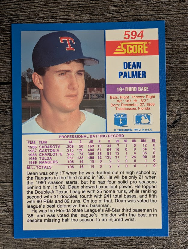 1990 Score #594 Dean Palmer RC