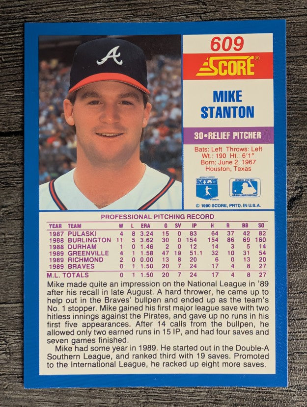 1990 Score #609 Mike Stanton RC