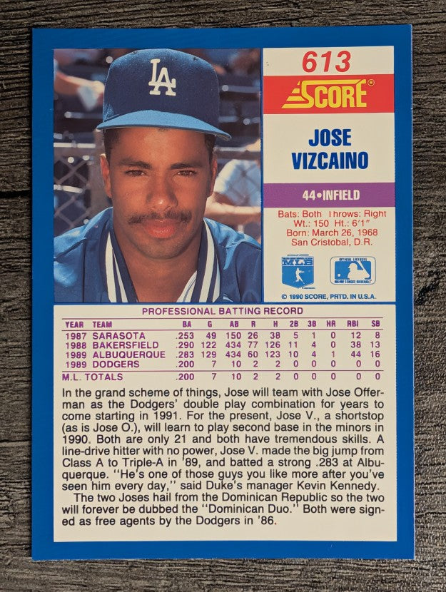1990 Score #613 Jose Vizcaino RC