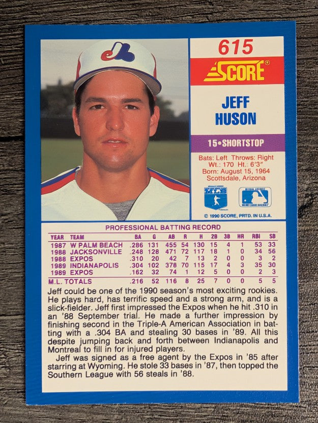 1990 Score #615 Jeff Huson RC