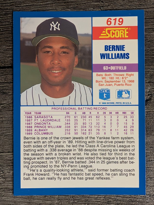 1990 Score #619 Bernie Williams RC