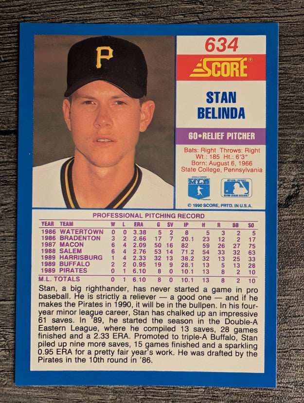 1990 Score #634 Stan Belinda RC