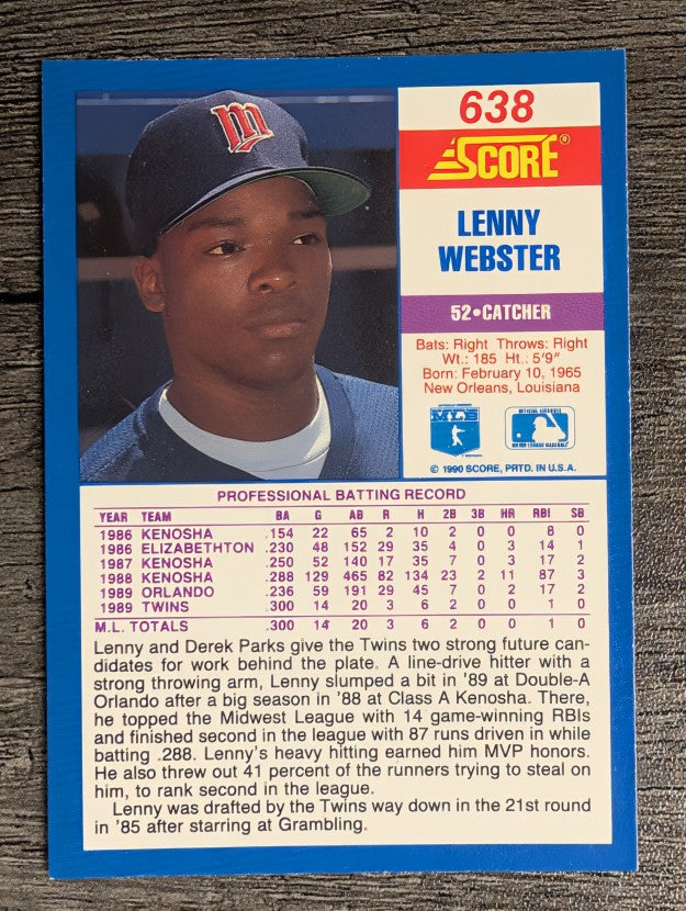 1990 Score #638 Lenny Webster RC