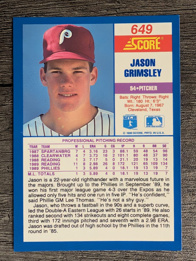 1990 Score #649 Jason Grimsley RC