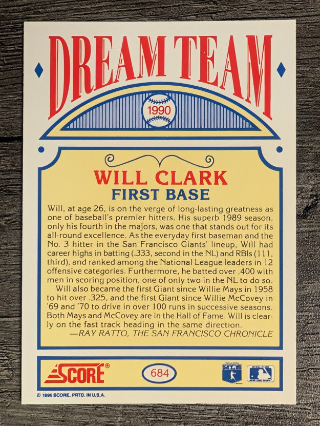 1990 Score #684 Will Clark DT