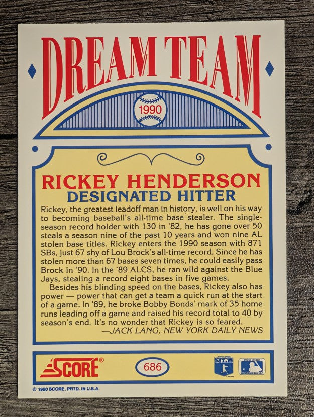 1990 Score #686 Rickey Henderson DT