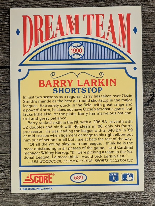 1990 Score #689 Barry Larkin DT