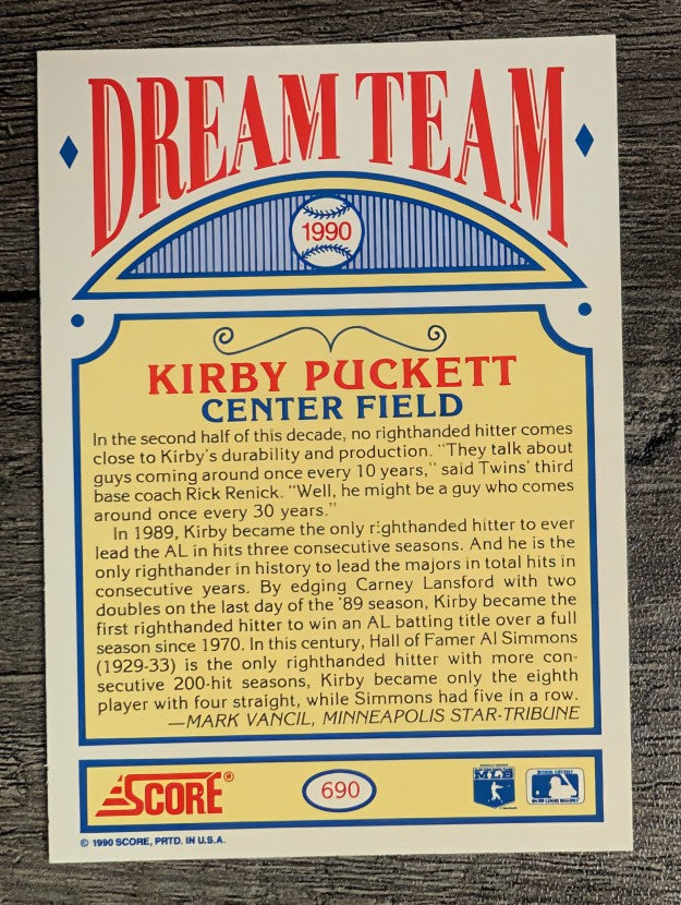 1990 Score #690 Kirby Puckett DT