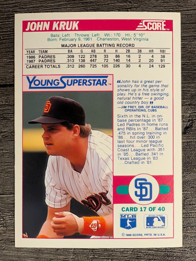 1988 Score Young Superstars I #17 John Kruk