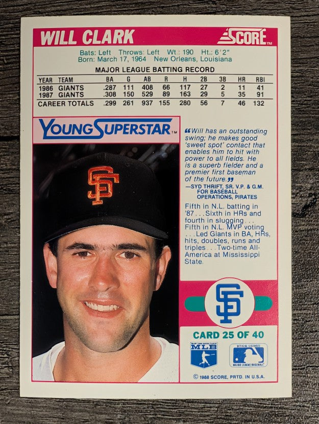 1988 Score Young Superstars I #25 Will Clark