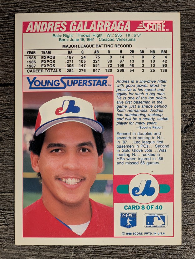1988 Score Young Superstars II #8 Andres Galarraga
