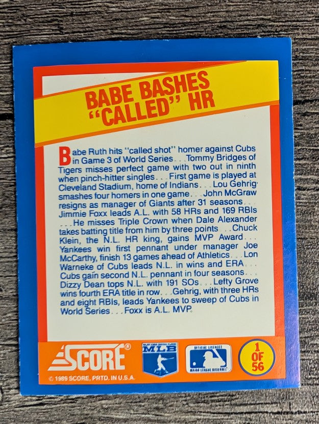 1989 Score Magic Motion Trivia Cards #1 Babe Ruth