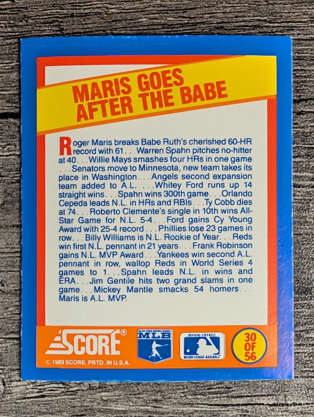 1989 Score Magic Motion Trivia Cards #30 Roger Maris