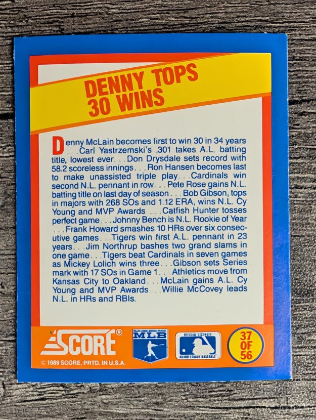 1989 Score Magic Motion Trivia Cards #37 Denny McLain