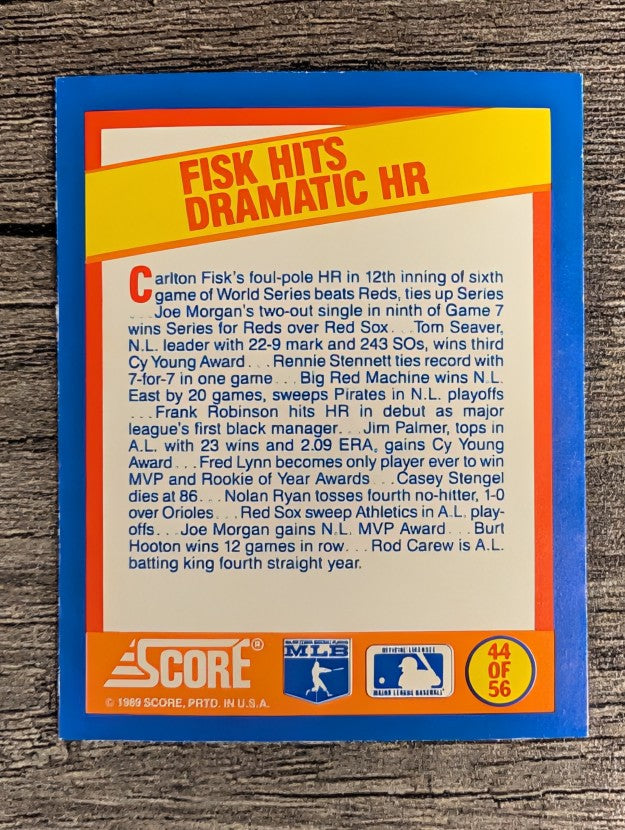 1989 Score Magic Motion Trivia Cards #44 Carlton Fisk