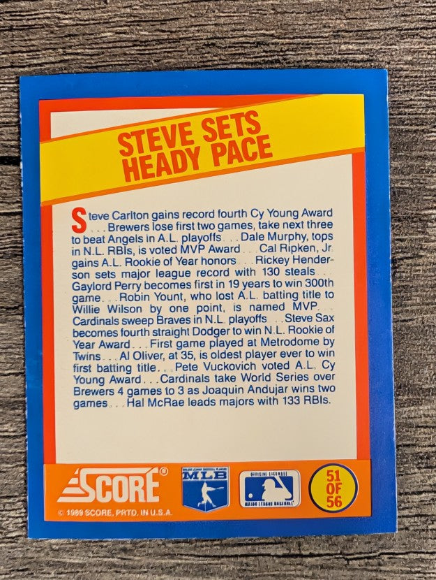 1989 Score Magic Motion Trivia Cards #51 Steve Carlton