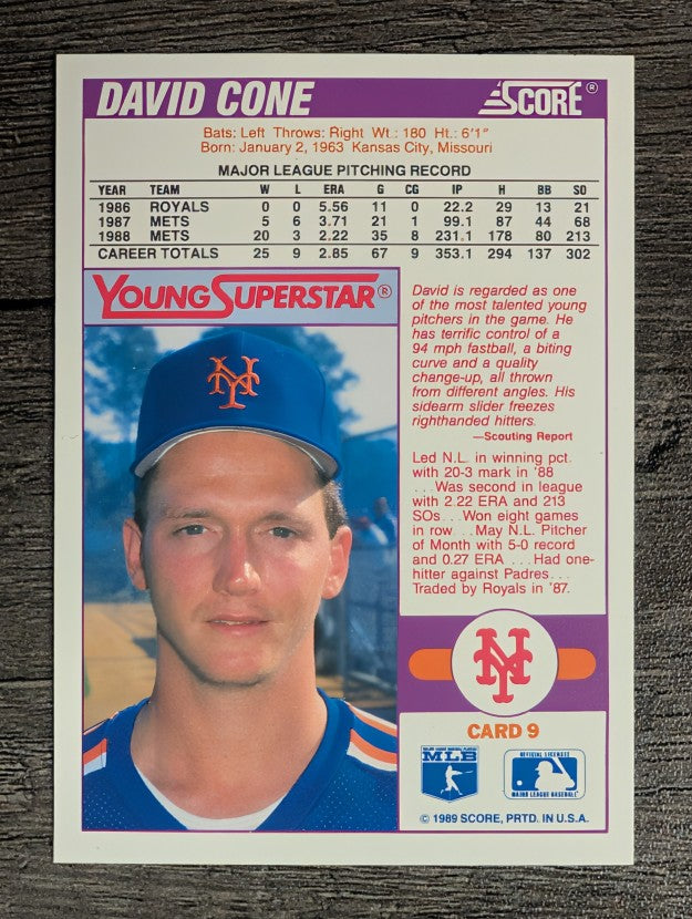 1989 Score Young Superstars I #9 David Cone