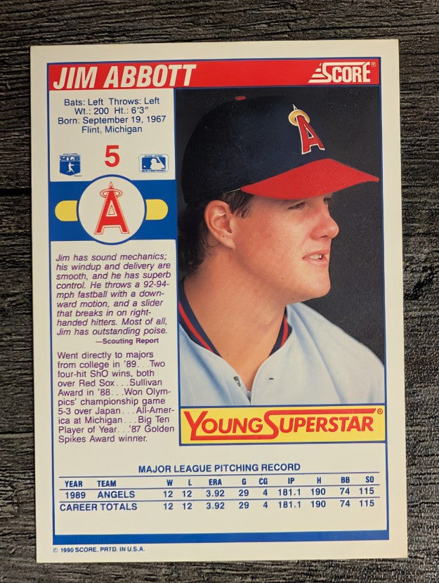 1990 Score Young Superstars I #5 Jim Abbott