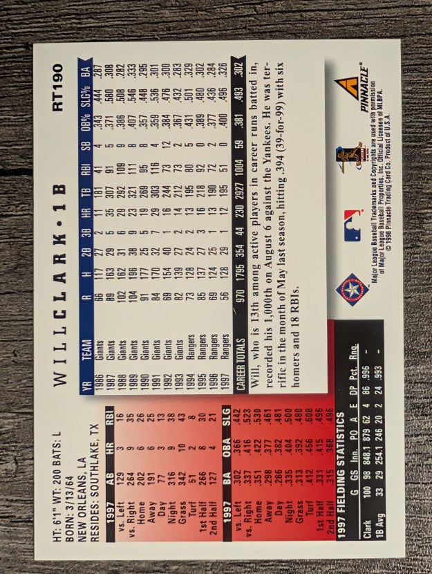 1998 Score Rookie Traded #190 Will Clark