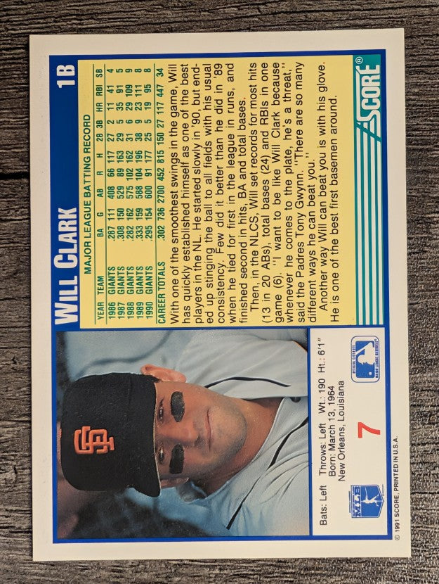 1991 Score #7 Will Clark