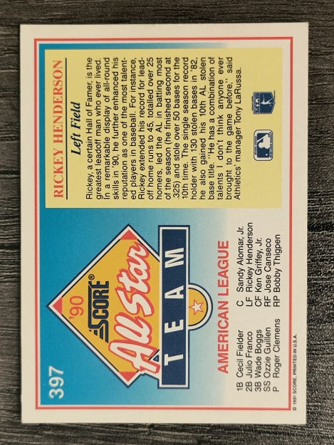 1991 Score #397 Rickey Henderson AS