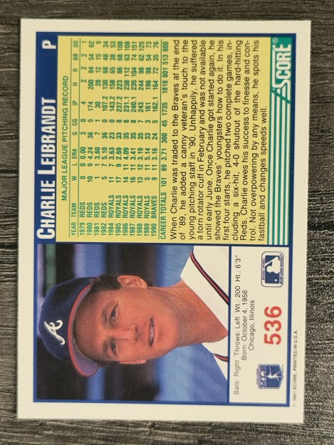 1991 Score #536 Charlie Leibrandt