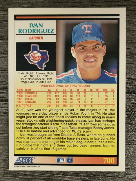 1992 Score #700 Ivan Rodriguez