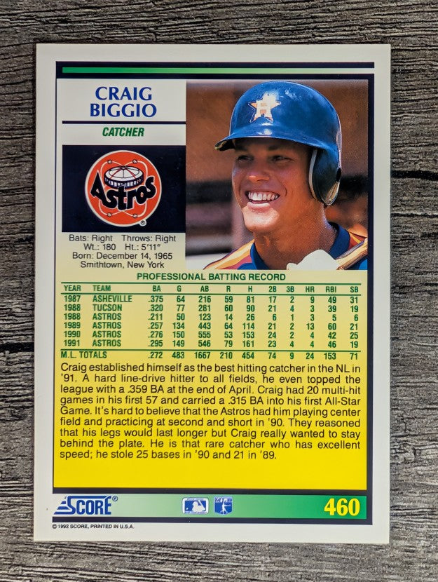 1992 Score #460 Craig Biggio