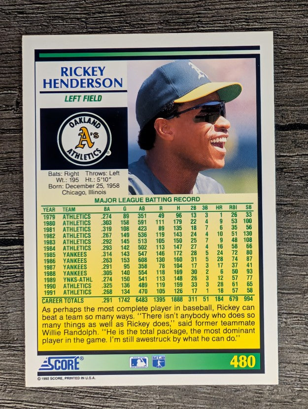 1992 Score #480 Rickey Henderson