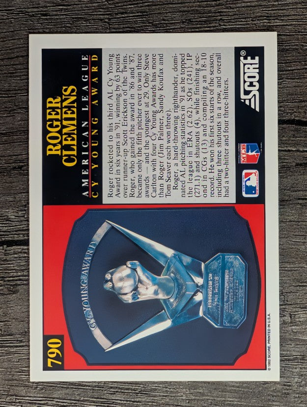 1992 Score #790 Roger Clemens CY