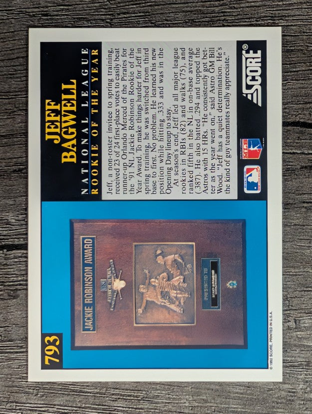 1992 Score #793 Jeff Bagwell ROY