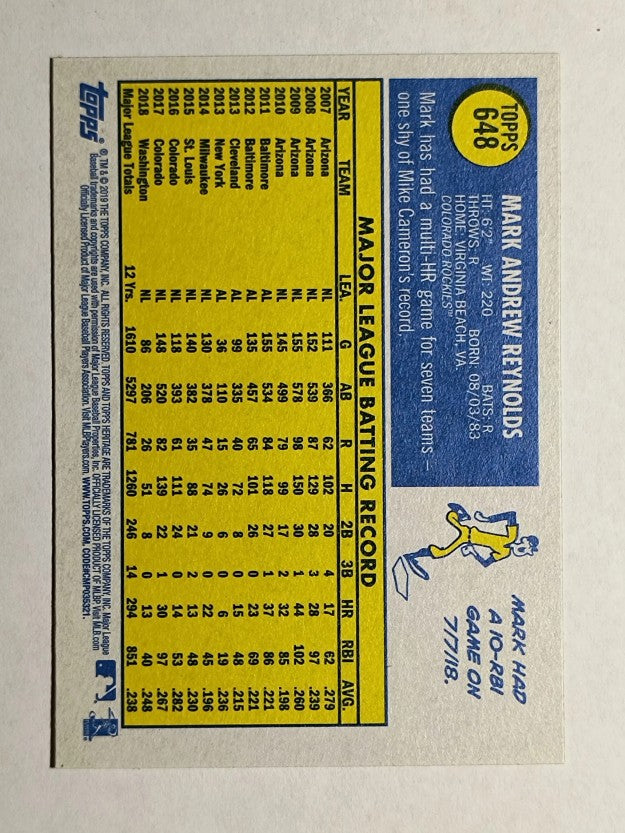 2019 Topps Heritage #648 Mark Reynolds