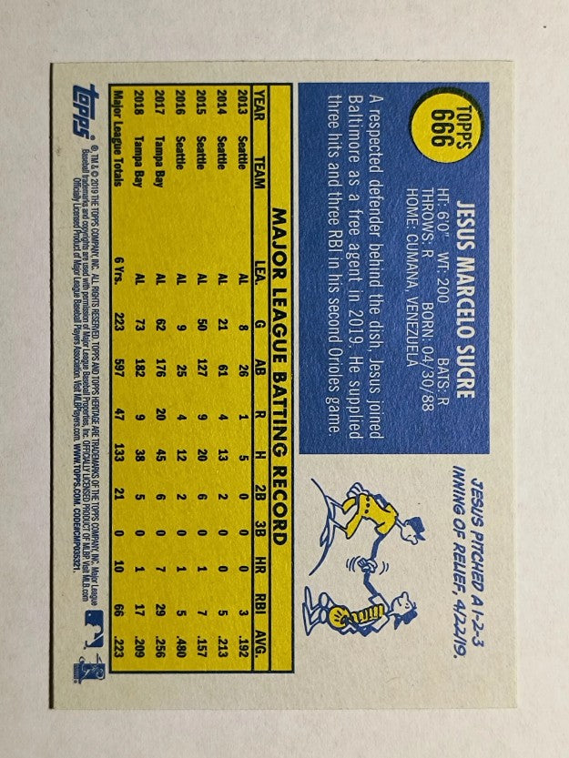2019 Topps Heritage #666 Jesus Sucre