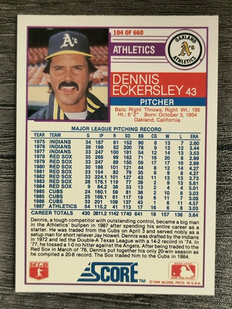 1988 Score #104 Dennis Eckersley