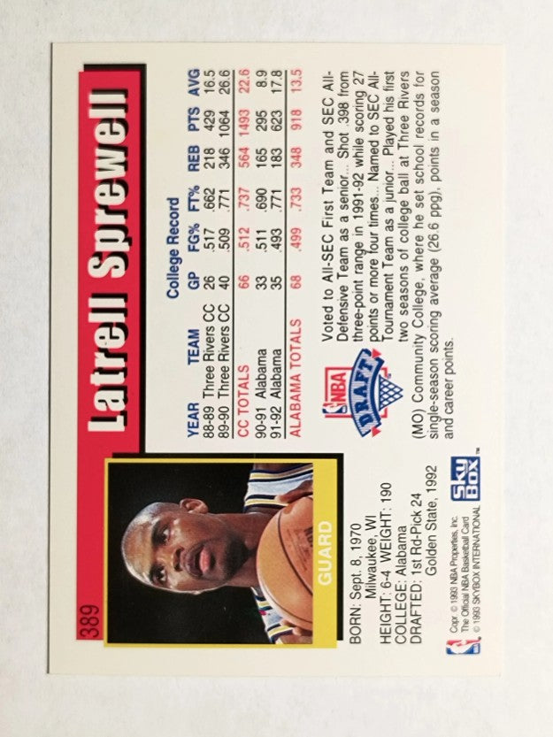 1992-93 Hoops #389 Latrell Sprewell RC