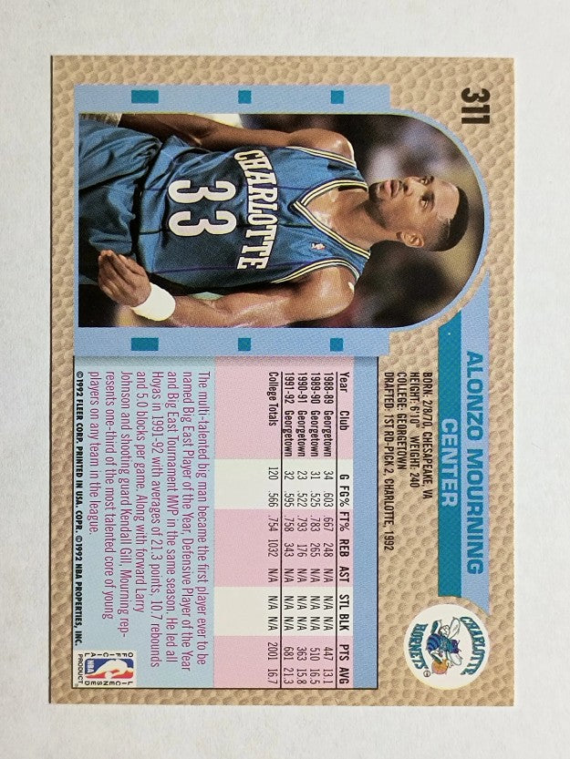 1992-93 Fleer #311 Alonzo Mourning RC