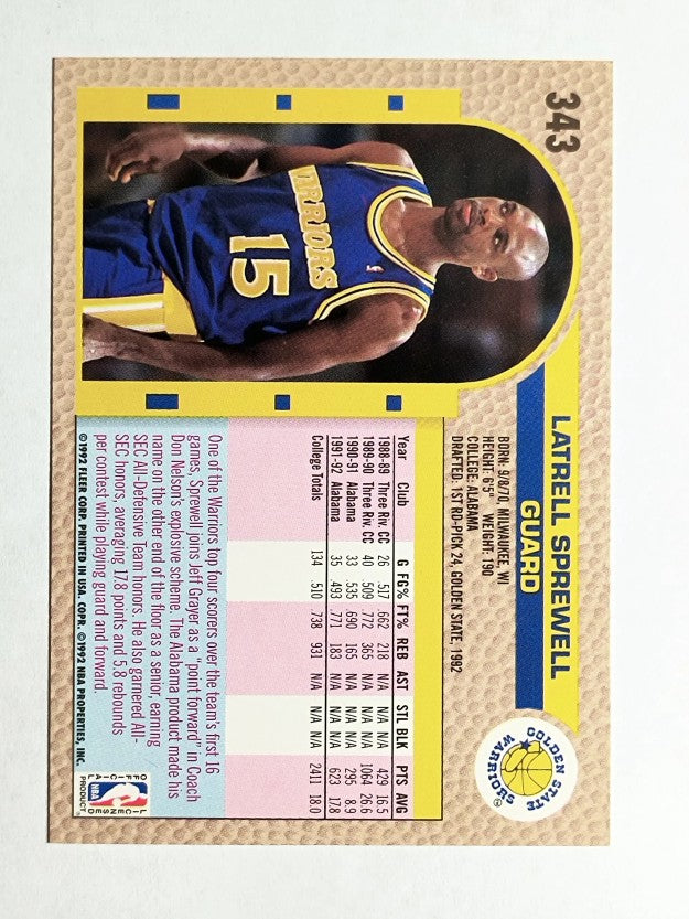 1992-93 Fleer #343 Latrell Sprewell RC