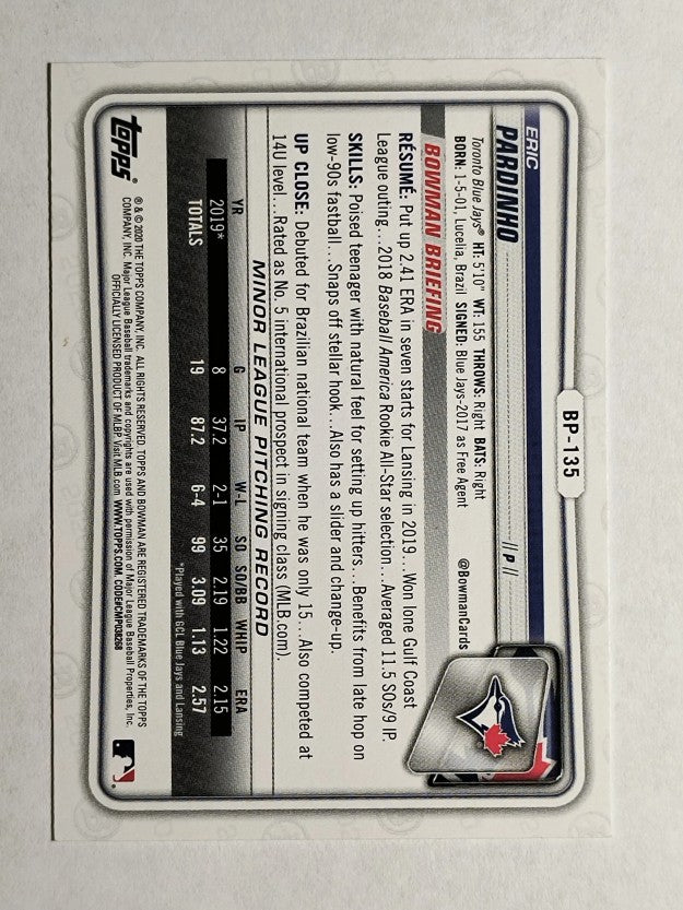 2020 Bowman Prospects #BP135 Eric Pardinho