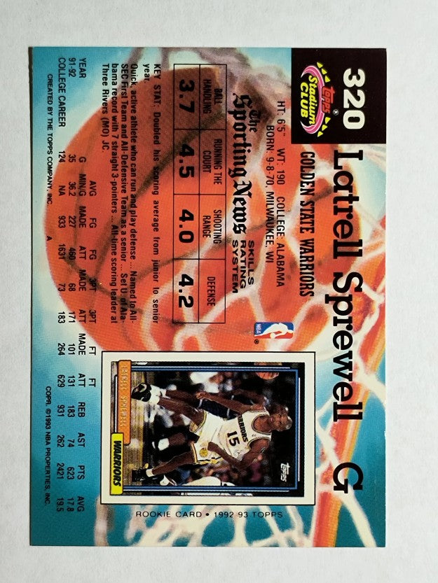1992-93 Stadium Club #320 Latrell Sprewell RC