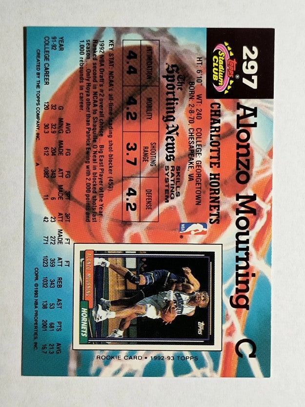 1992-93 Stadium Club #297 Alonzo Mourning RC