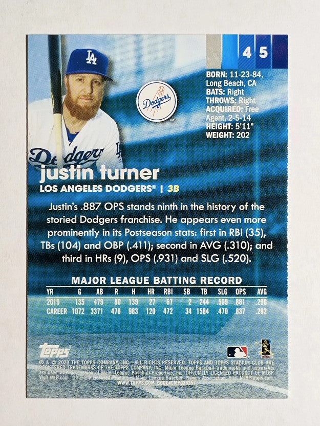 2020 Stadium Club #45 Justin Turner