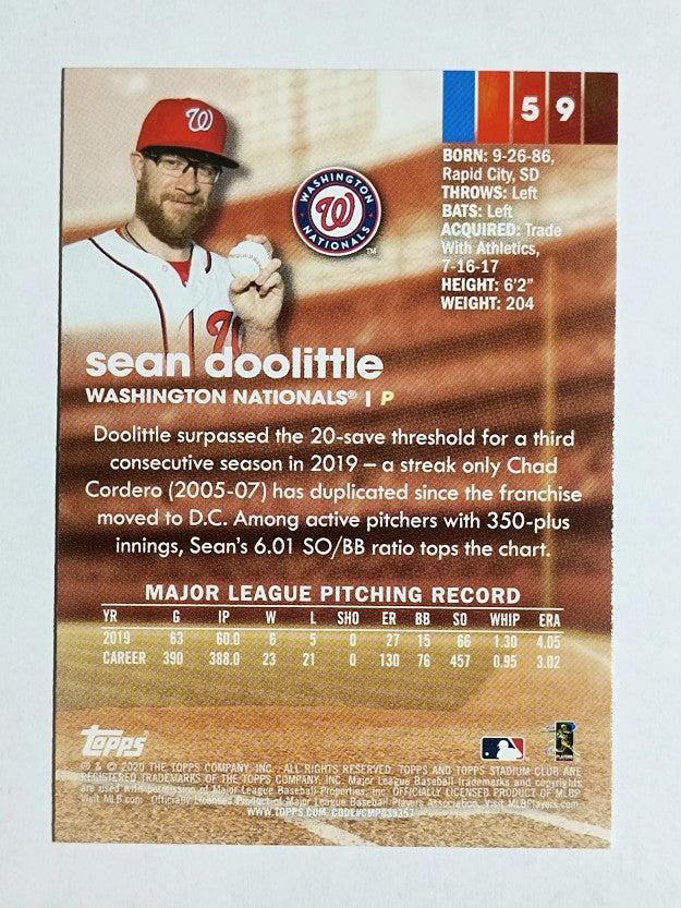 2020 Stadium Club #59 Sean Doolittle