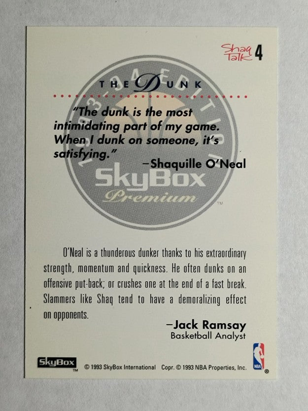1993-94 SkyBox Premium Shaq Talk #4 Shaquille O'Neal/The Dunk