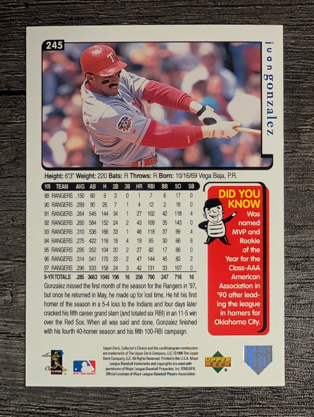 1998 Collector's Choice #245 Juan Gonzalez